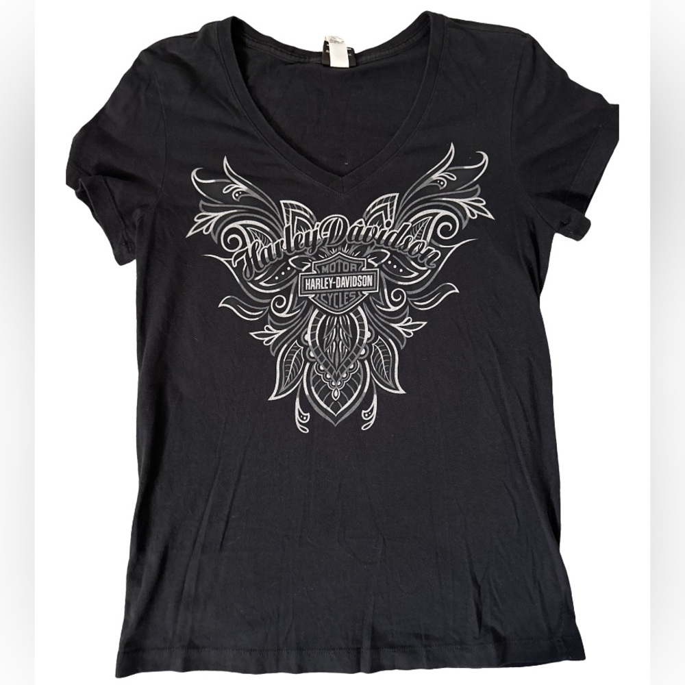 Harley Davidson Black & Gray SS V-neck shirt Small MOTOWN